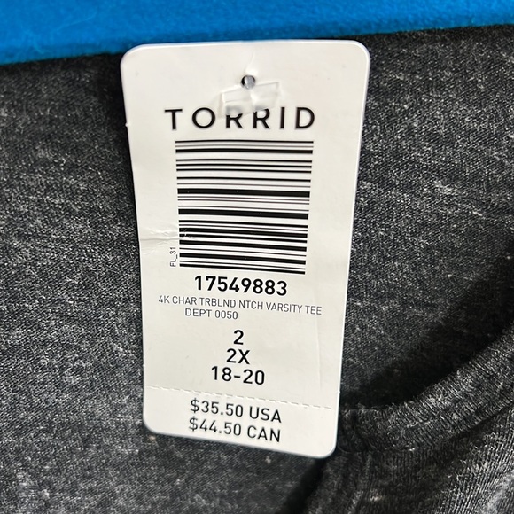 NWT! TORRID 2 NOTCH VARSITY TEE - TRIBLEND JERSEY BLACK - Picture 7 of 8